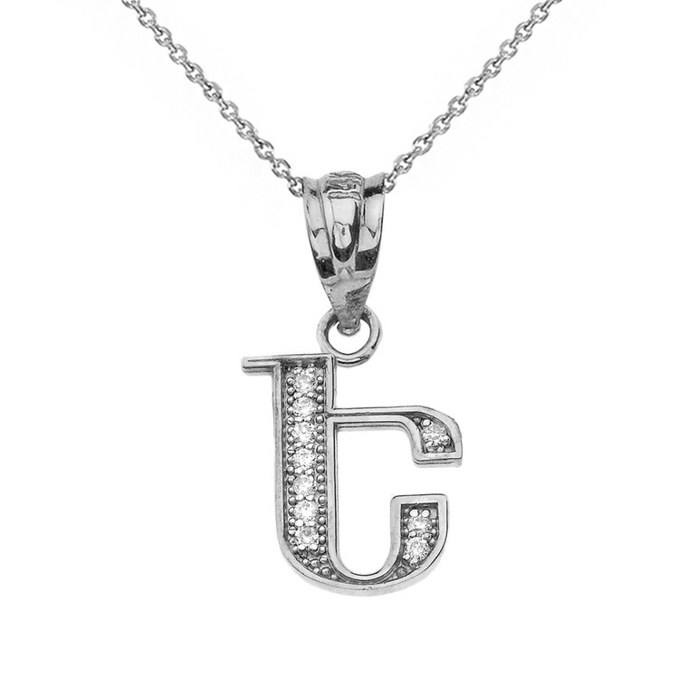 Solid White Gold Armenian Alphabet Diamond Initial "E" Pendant Necklace