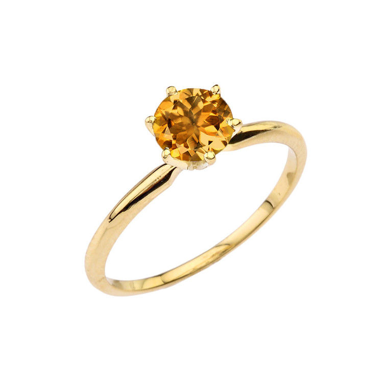 Yellow Gold Citrine Dainty Solitaire Engagement Ring