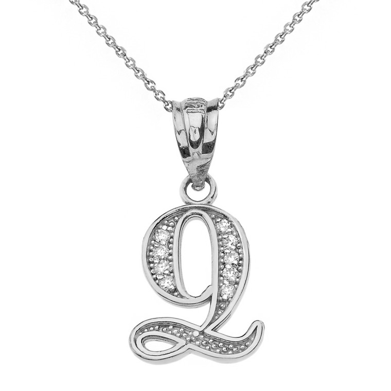 Solid White Gold Armenian Alphabet Diamond Initial "Ts" or "Dz" Pendant Necklace