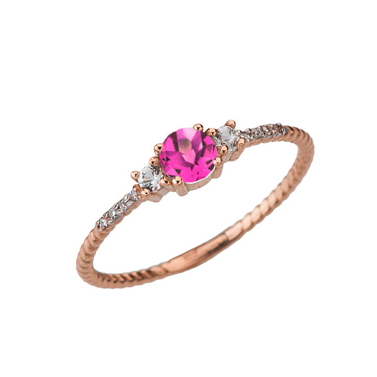 Dainty Elegant Alexandrite (LC) and Diamond Rope Ring in Rose Gold