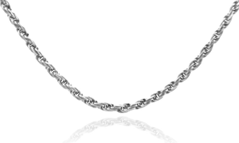 Gold Chains: Rope Solid Diamond Cut White Gold Chain 1mm