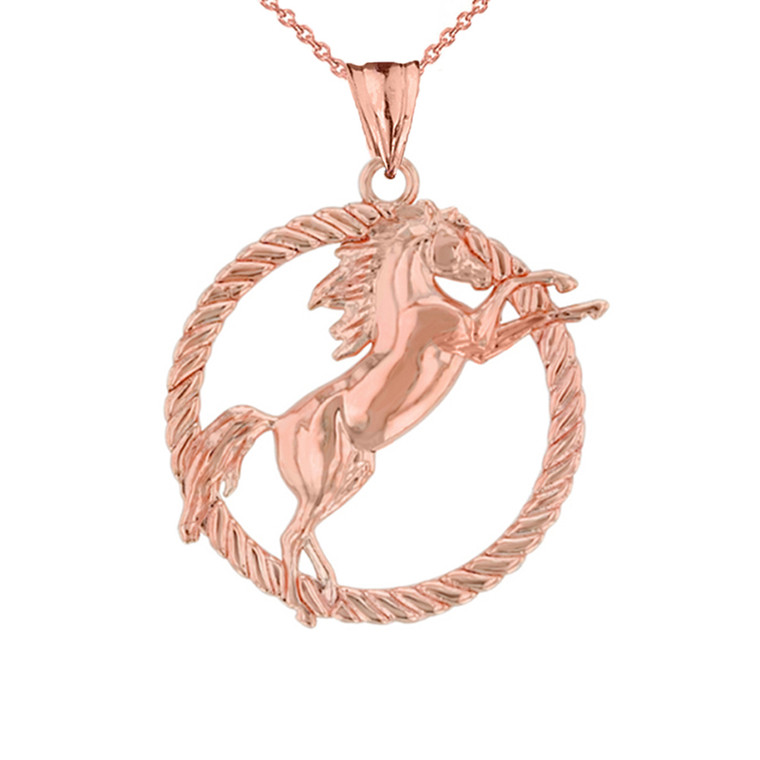 Stallion Horse Rope Pendant Necklace in Rose Gold