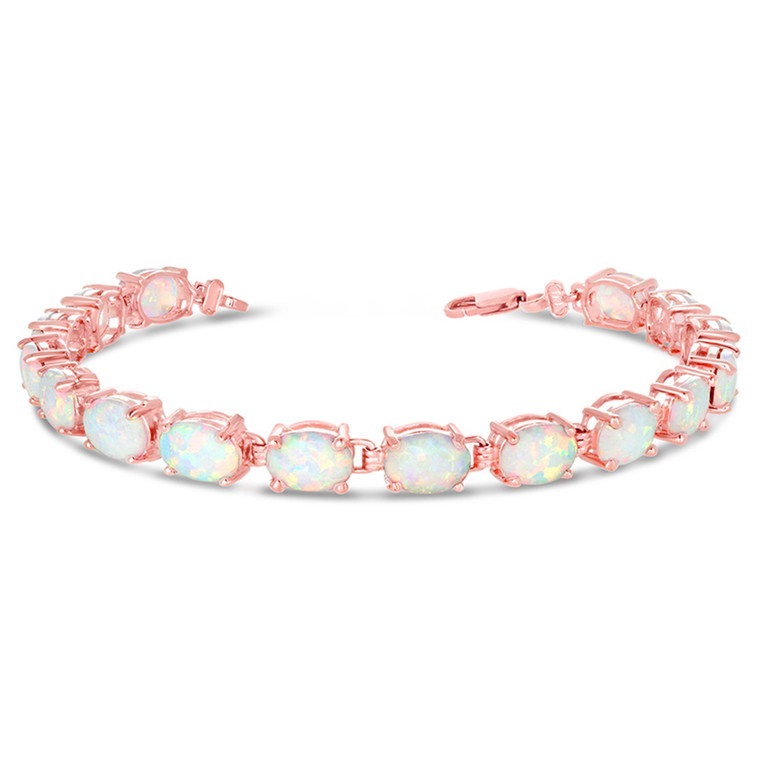 Oval Simulated Opal (9 x 7) Tennis Bracelet in Rose Gold