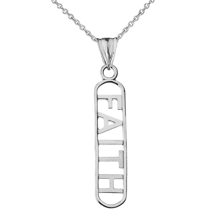"FAITH" Pendant Necklace in White Gold