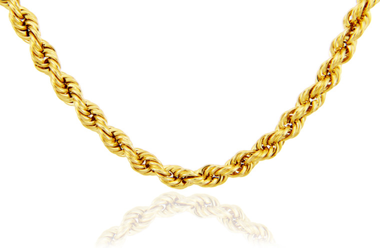 Gold Chains:  Hollow Rope Ultra Light Diamond Cut 10K Gold Chain 3mm