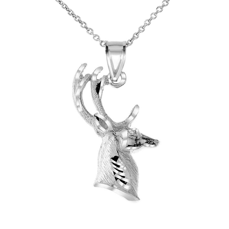 Texturized Deer Head Pendant Necklace in .925 Sterling Silver