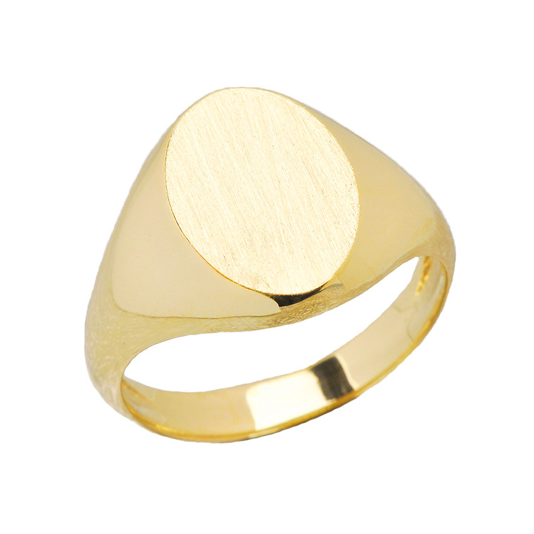 Men's Engravable Oval Signet Ring in Yellow Gold