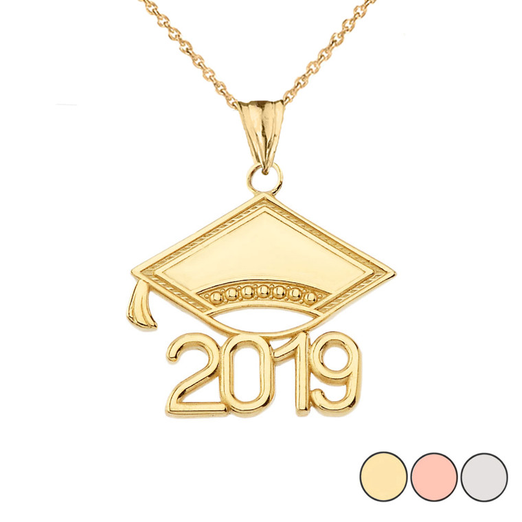 Class of 2019 Graduation Cap Pendant Necklace In Gold (Yellow/Rose/White)