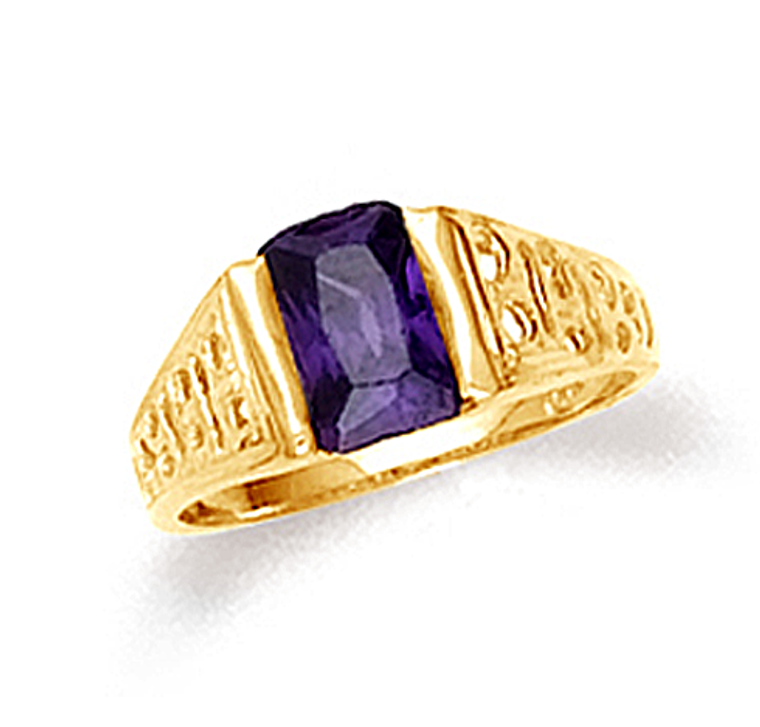 10k or 14k yellow gold baby ring with amethyst center stone.