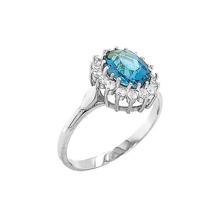 Genuine Blue Topaz Fancy Engagement/Wedding Solitaire Ring in Sterling Silver