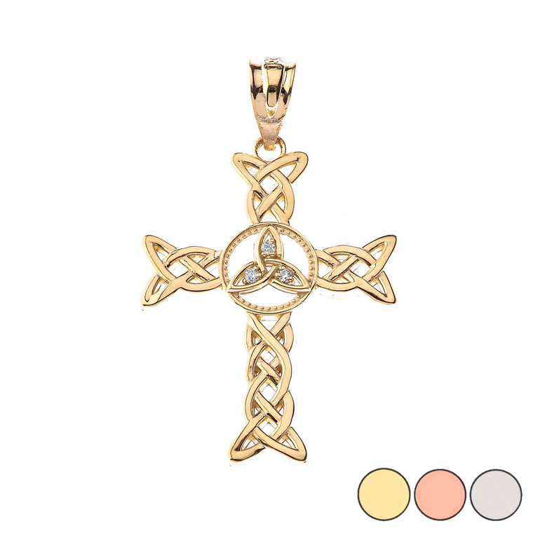 Diamond Trinity Celtic Open Cross Pendant Necklace in Gold (Yellow/Rose/White)