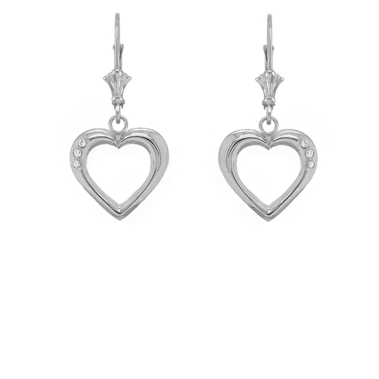 3-Stone Diamond Open Heart Leverback Earrings in Sterling Silver