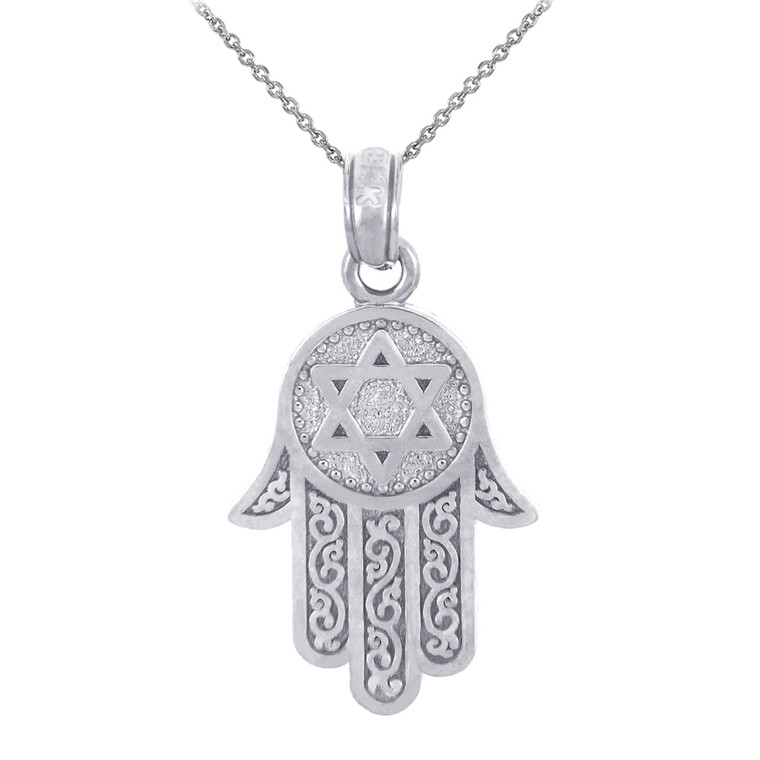 925 Sterling Silver Jewish Chamesh Hamsa Charm Pendant Necklace
