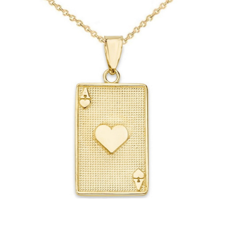 Ace of Hearts Card Pendant Necklace in Gold (Yellow/Rose/White)
