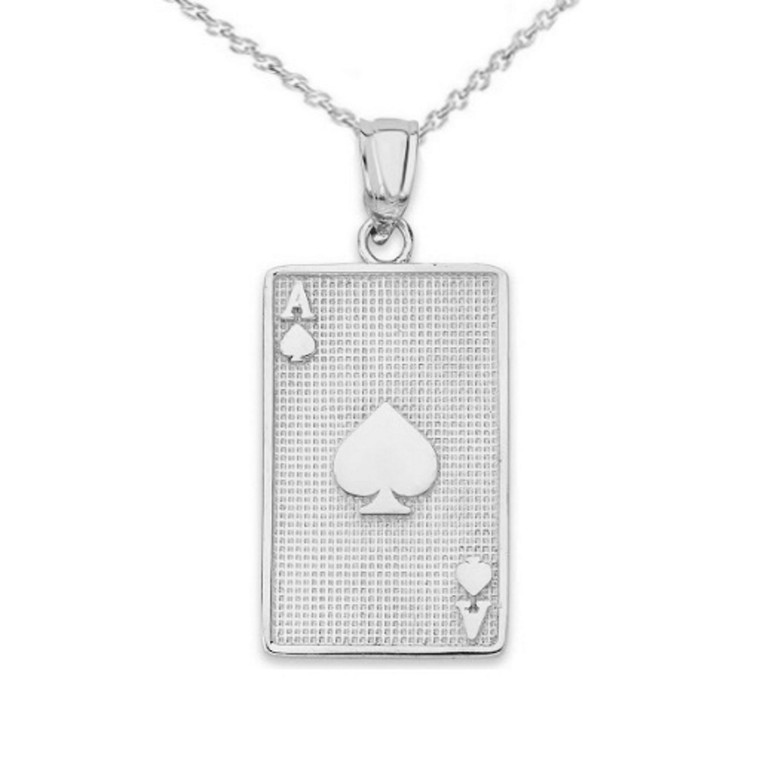 Ace of Spades Card Pendant Necklace in Sterling Silver