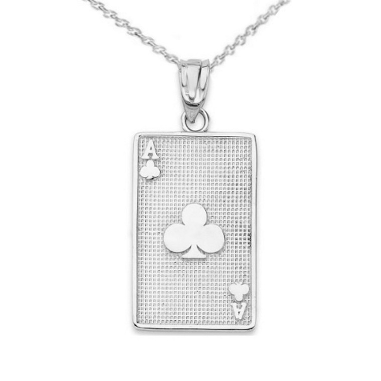 Ace of Clubs Card Pendant Necklace in Sterling Silver