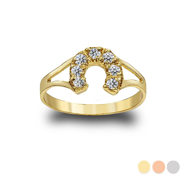 Dainty Horseshoe CZ-Studded Ring in Gold (Available in Yellow/Rose/White Gold)