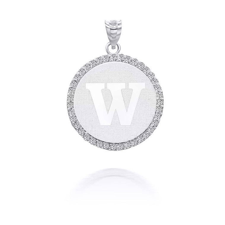 White Gold Personalized Initial “W” with Diamonds Pendant