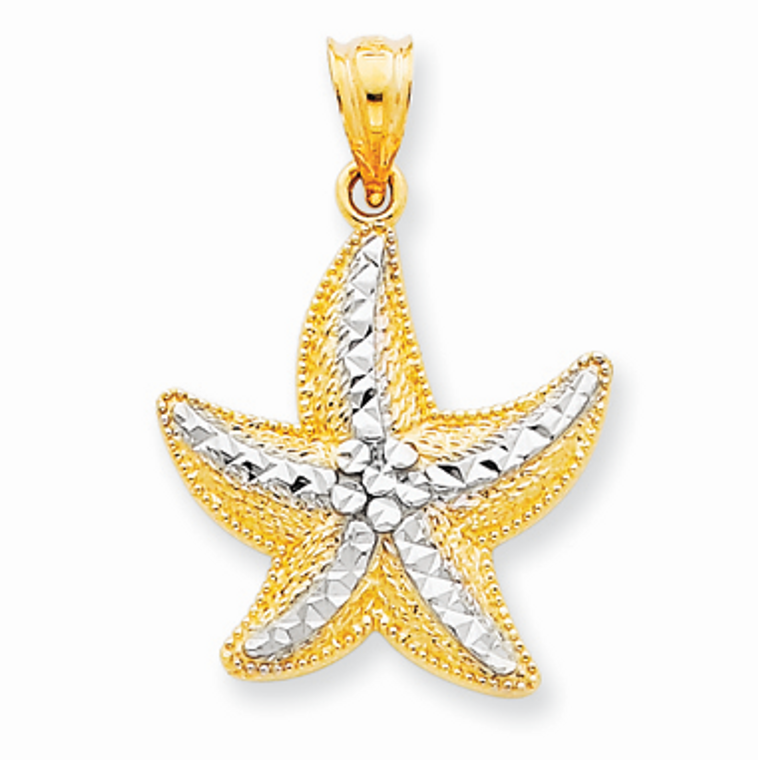 14K Gold Rhodium Starfish Pendant