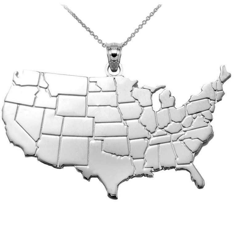United States Map Silver Pendant Necklace