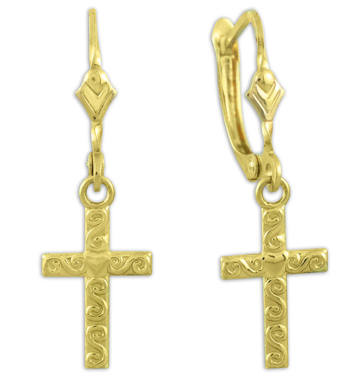 Gold Twirl Cross Dangle Earrings