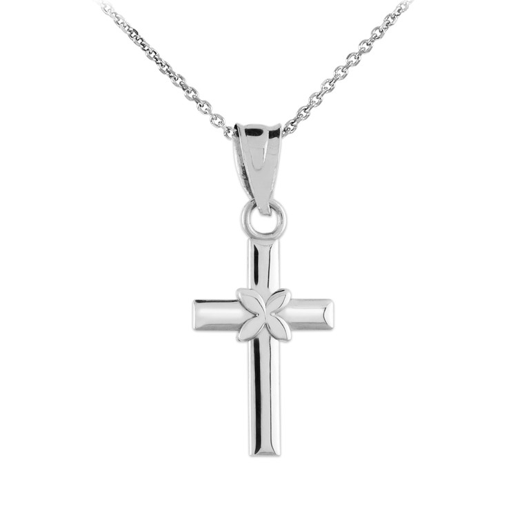 Sterling Silver Four Leaf Clover Cross Charm Pendant Necklace