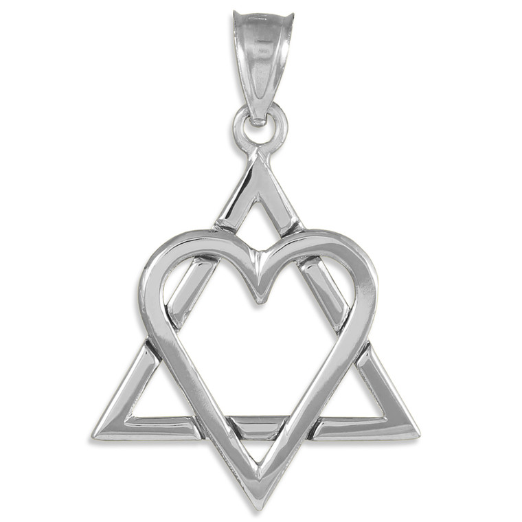 925 Sterling Silver Star of David Heart Large Pendant (1.4")