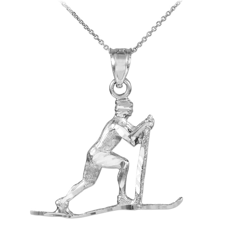 White Gold Skier Pendant Necklace
