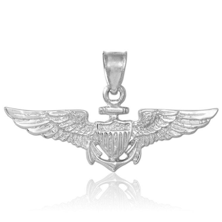 US Naval Aviator White Gold Pendant Necklace
