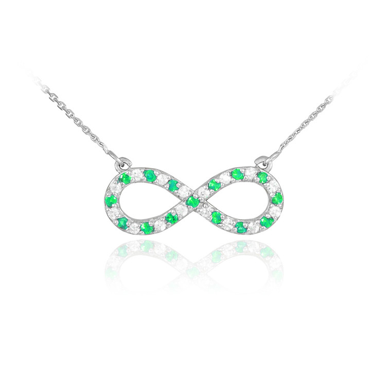 Sterling Silver Clear & Green CZ Infinity Necklace