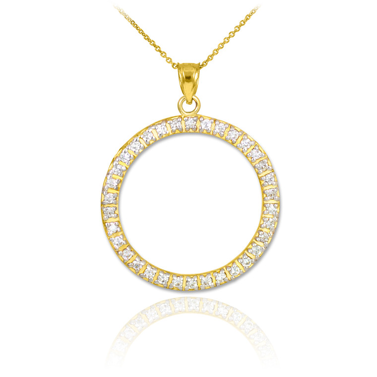 14K Gold Eternity Circle of Life Diamond Pendant Necklace