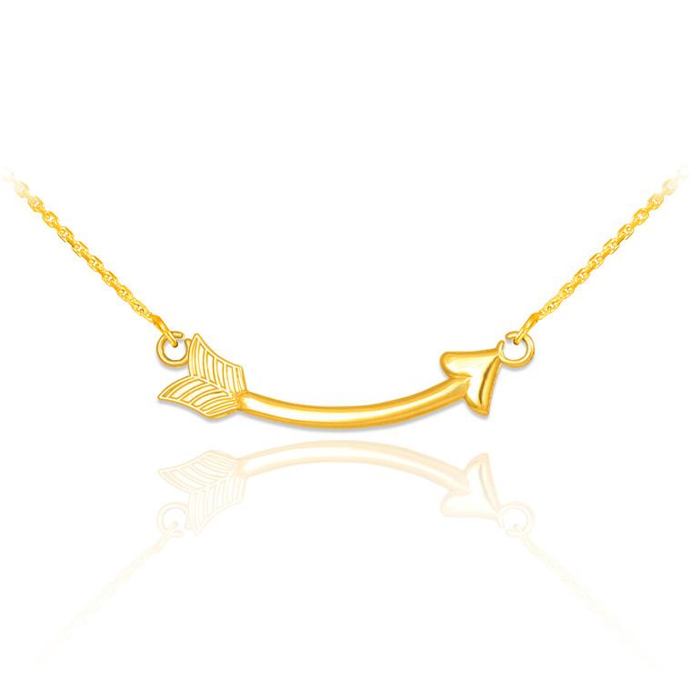 14k Gold Sideways Curved Arrow Necklace