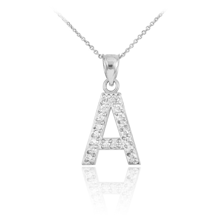 White Gold Letter "A" Initial Diamond Monogram Pendant Necklace