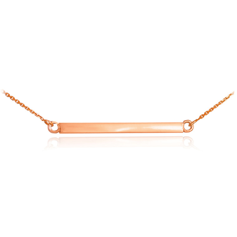 14K Solid Rose Gold Straight Bar Necklace