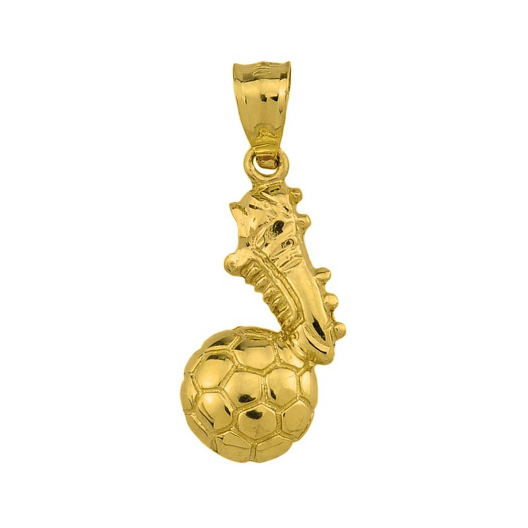 Yellow Gold Soccer Ball With Shoe Pendant Necklace