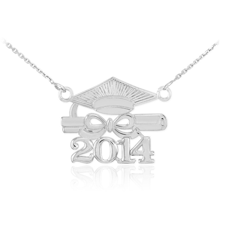 14K White Gold "CLASS OF 2014" Graduation Pendant Necklace