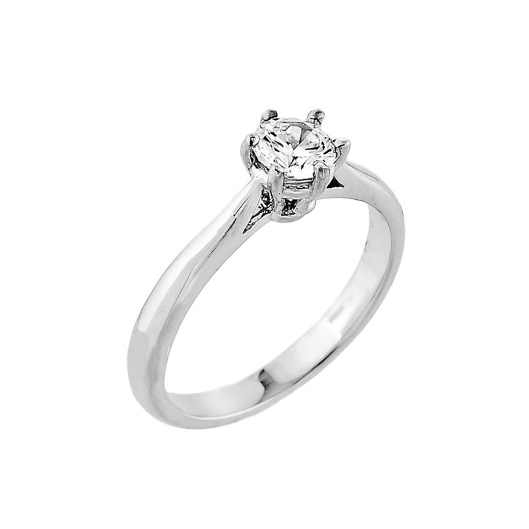 10K White Gold Classic CZ Solitaire Engagement Ring