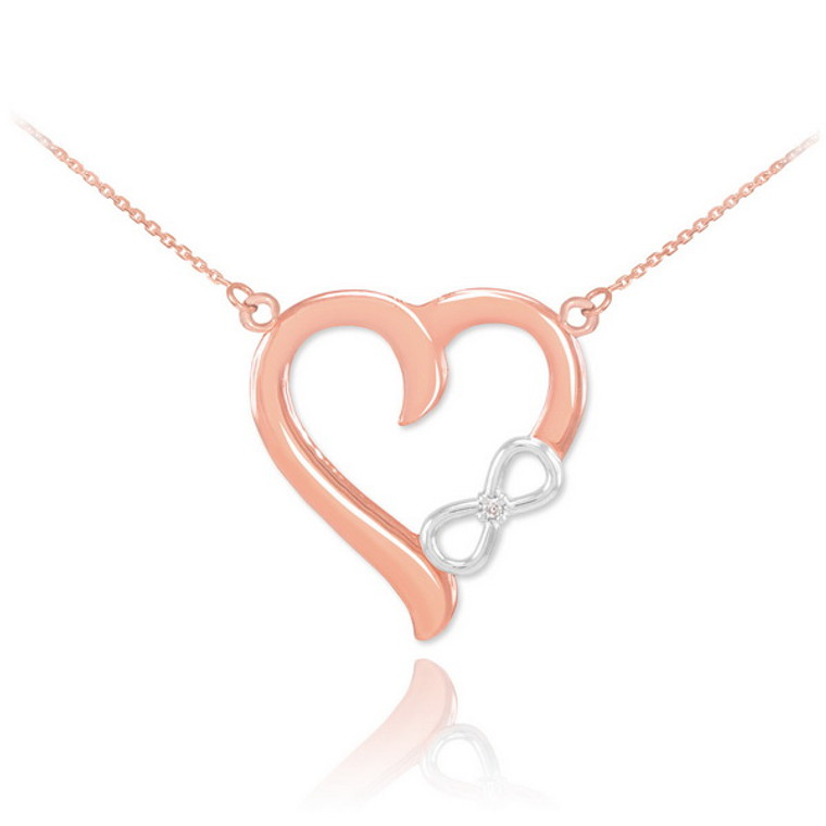 14K Two-Tone Rose Gold Infinity Heart Diamond Necklace