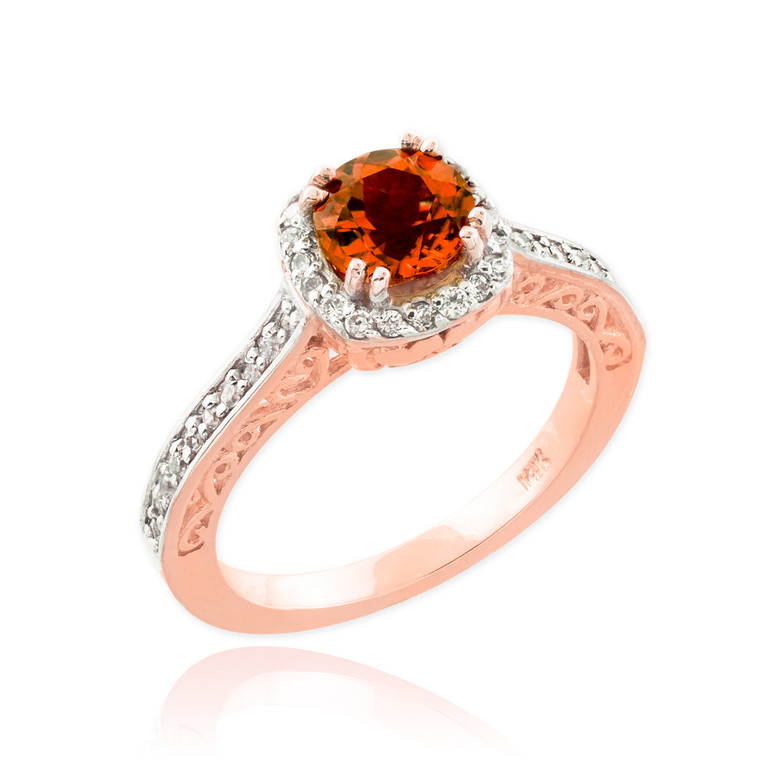 Garnet Birthstone Halo Diamond Pave Rose Gold Engagement Ring