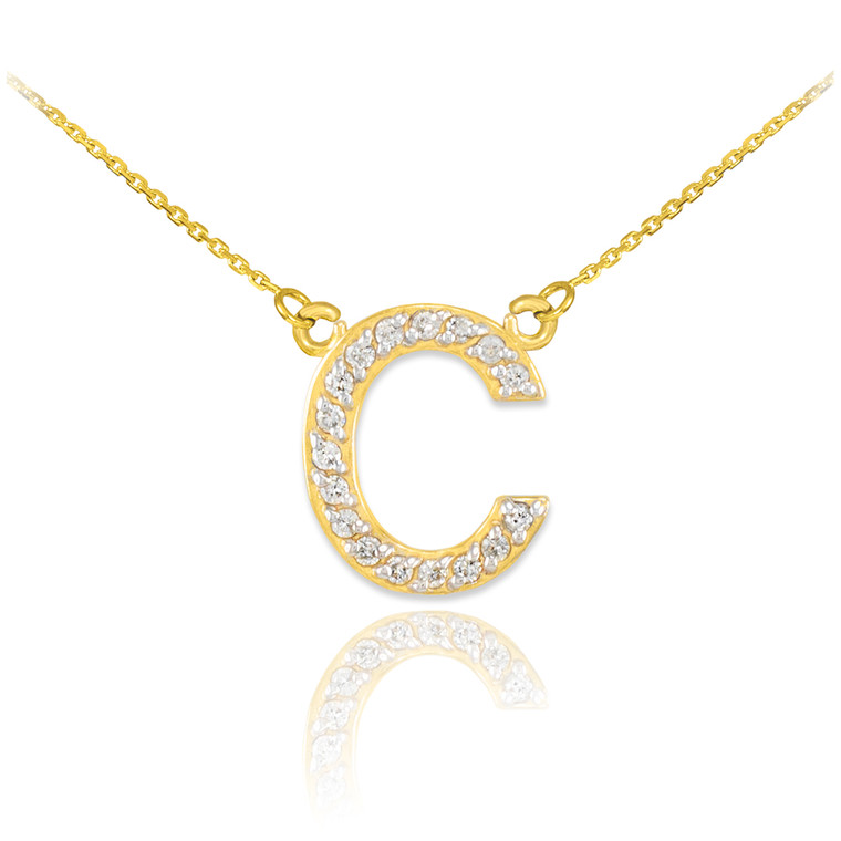 14k Gold Letter "C" Diamond Initial Necklace