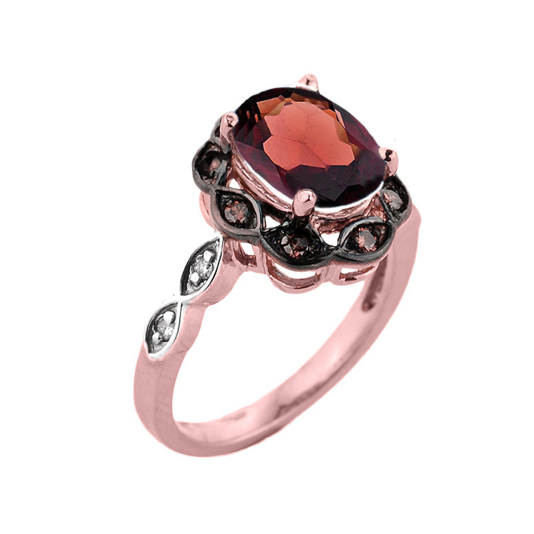 Rose Gold Garnet and Diamond Proposal Ring