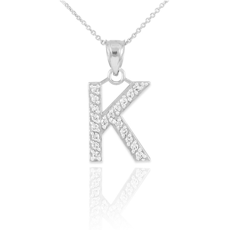 White Gold Letter "K" Diamond Initial Pendant Necklace