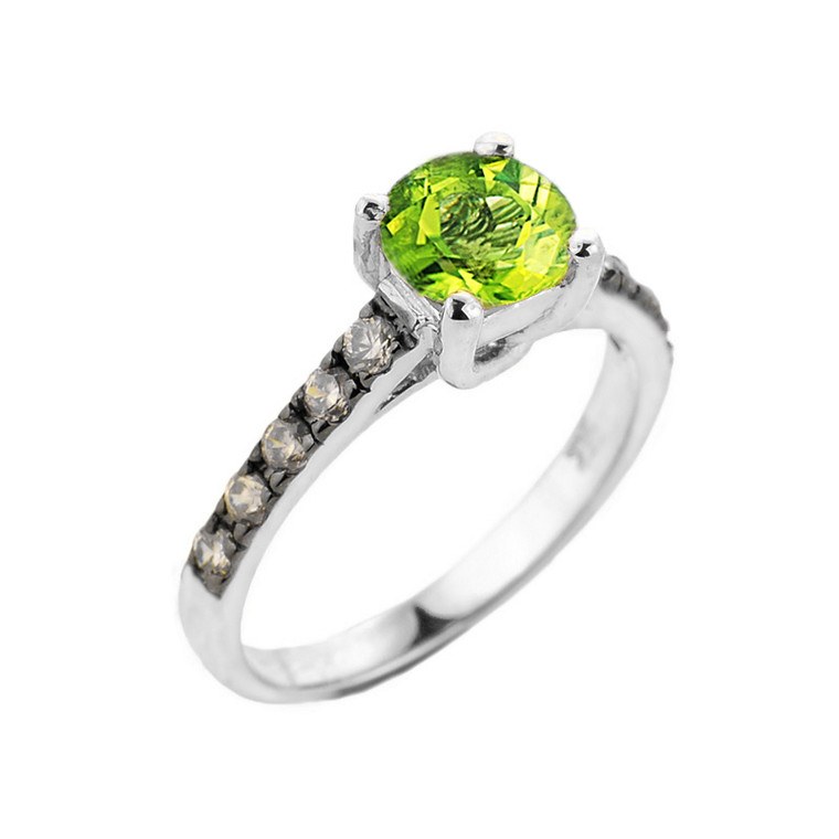 White Gold Peridot and Diamond Solitaire Ring