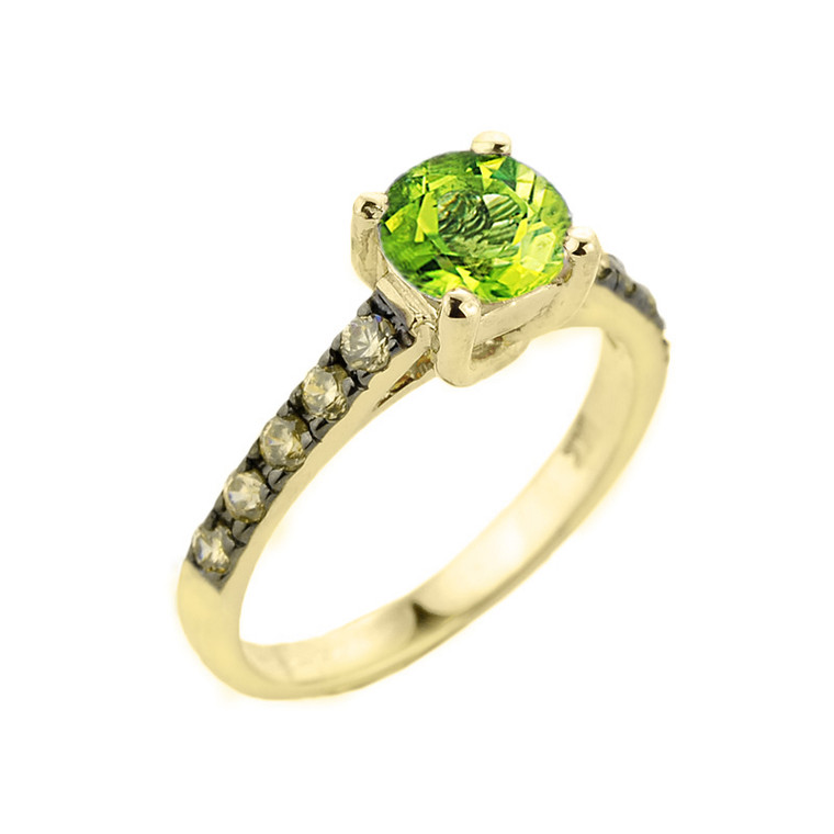 Yellow Gold Peridot and Diamond Solitaire Ring