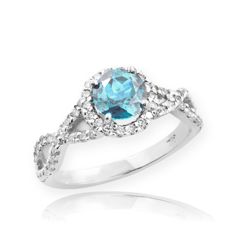 White Gold Aquamarine Birthstone Infinity Ring with Diamonds