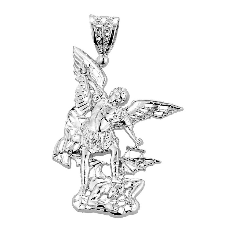 .925 Sterling Silver Large Archangel Saint Michael vs Devil Pendant