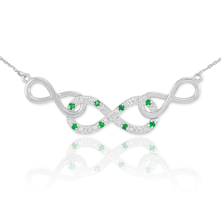 14k White Gold Emerald Triple Infinity Necklace with Diamonds