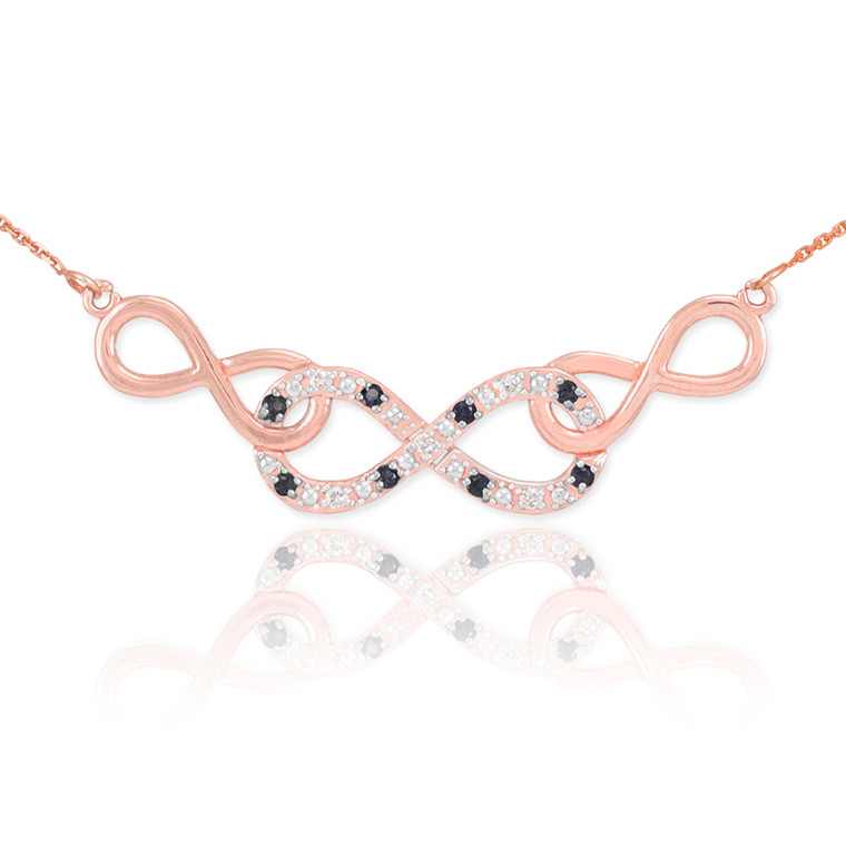 14k Rose Gold Triple Infinity Necklace with Clear and Black Diamonds
