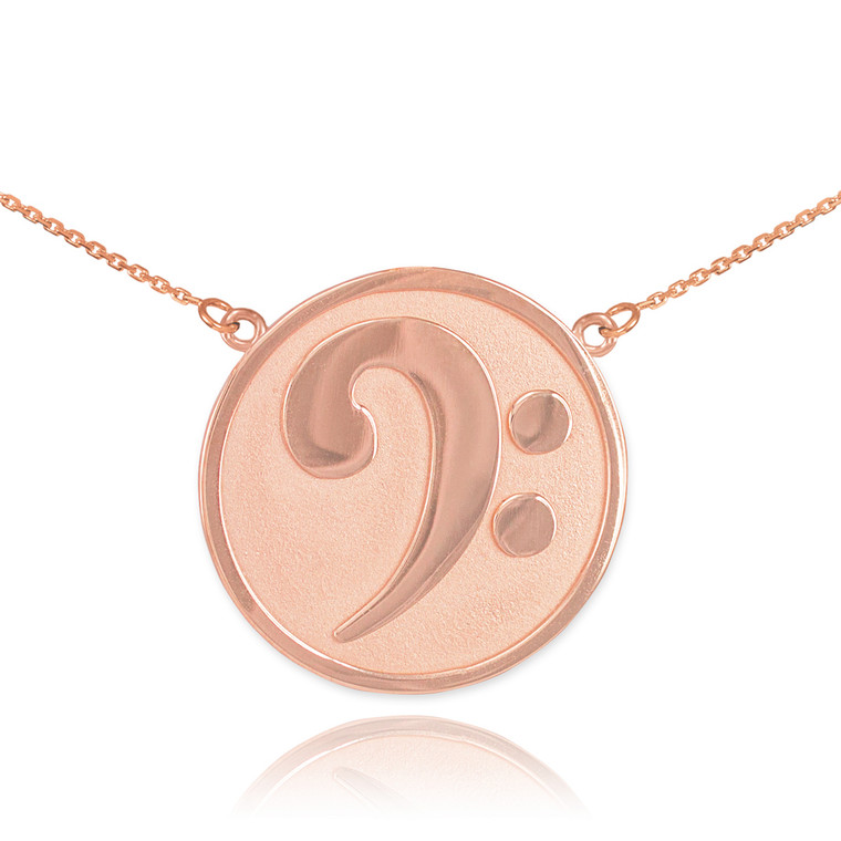 14k Solid Rose Gold Textured Bass F-Clef Necklace