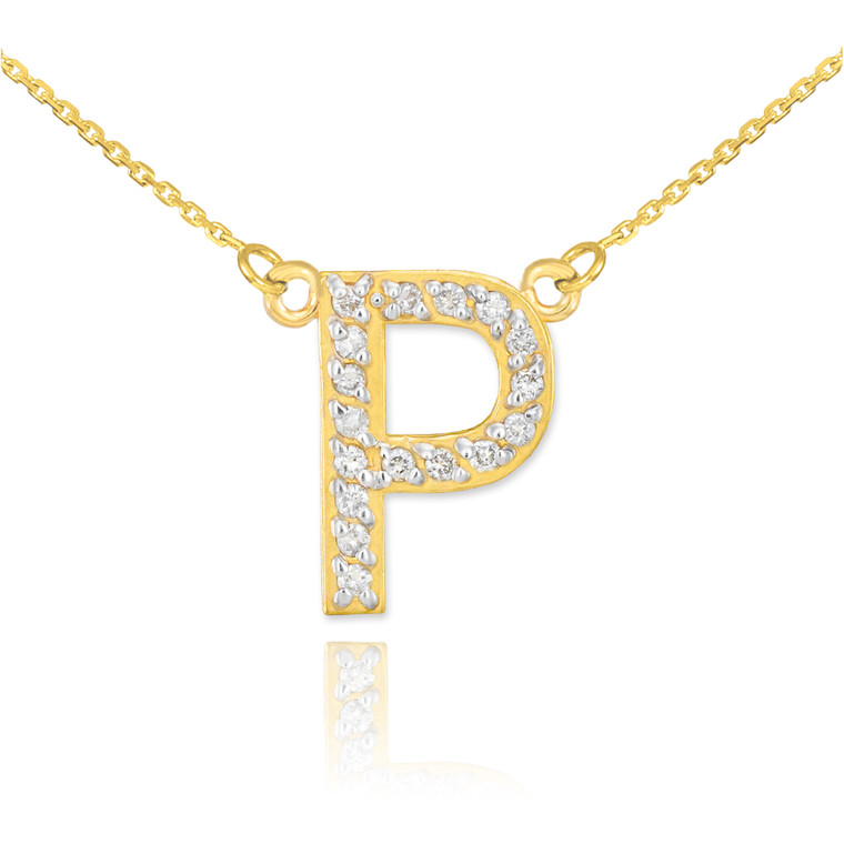 14k Gold Letter "P" Diamond Initial Necklace